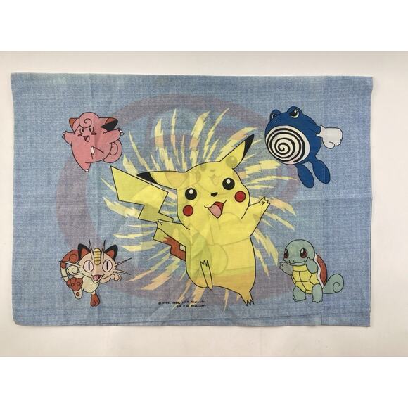 Vintage 1998 Nintendo Pokémon Blue Pillowcase Pillow Case Pikachu Ash Squirtle - Picture 1 of 15